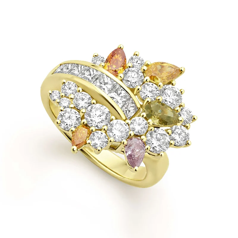 boho engagement rings for women -Studio 18K Gold Multi Color Diamond Ring