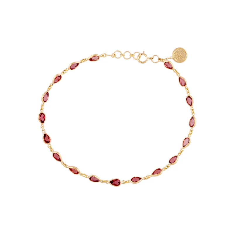 gold-plated bracelets for women -Rhodolite Pear Shape Bracelet In 18K Yellow Gold