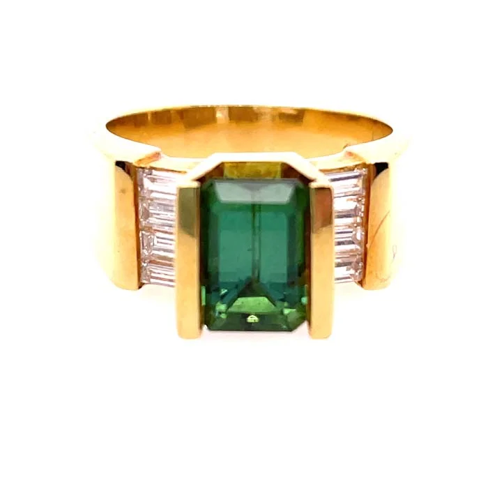 art deco engagement rings for women -Estate Green Tourmaline and Diamond Ring in 14K Yellow Gold