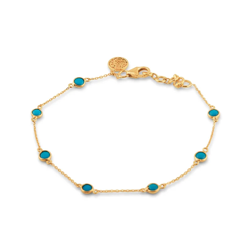 wide cuff bracelets for women -Turquoise Round Bracelet In 18K Yellow Gold