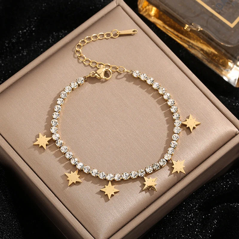 S508 Full Diamond Eight Awn Star Bracelet Gold