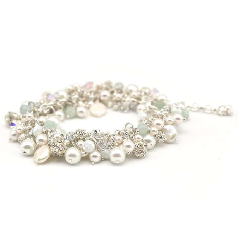 handmade bracelets for women -Aquamarine Pearl Cluster Bracelet