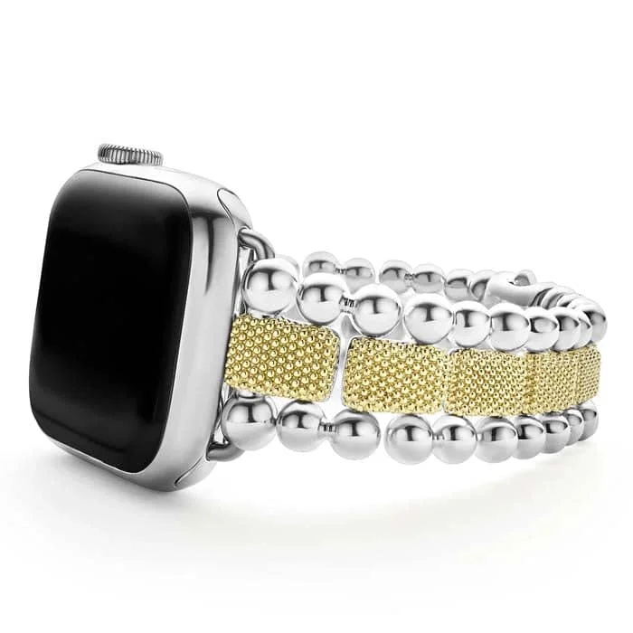 zodiac bracelets for women -LAGOS Caviar Beaded Watch Bracelet in Sterling Silver and 18K Yellow Gold 38-45mm