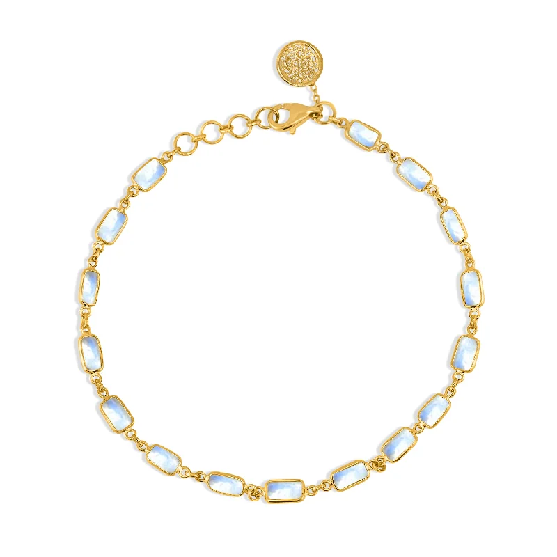 adjustable bracelets for women -Rainbow Moonstone Rectangle Bracelet In 18K Yellow Gold