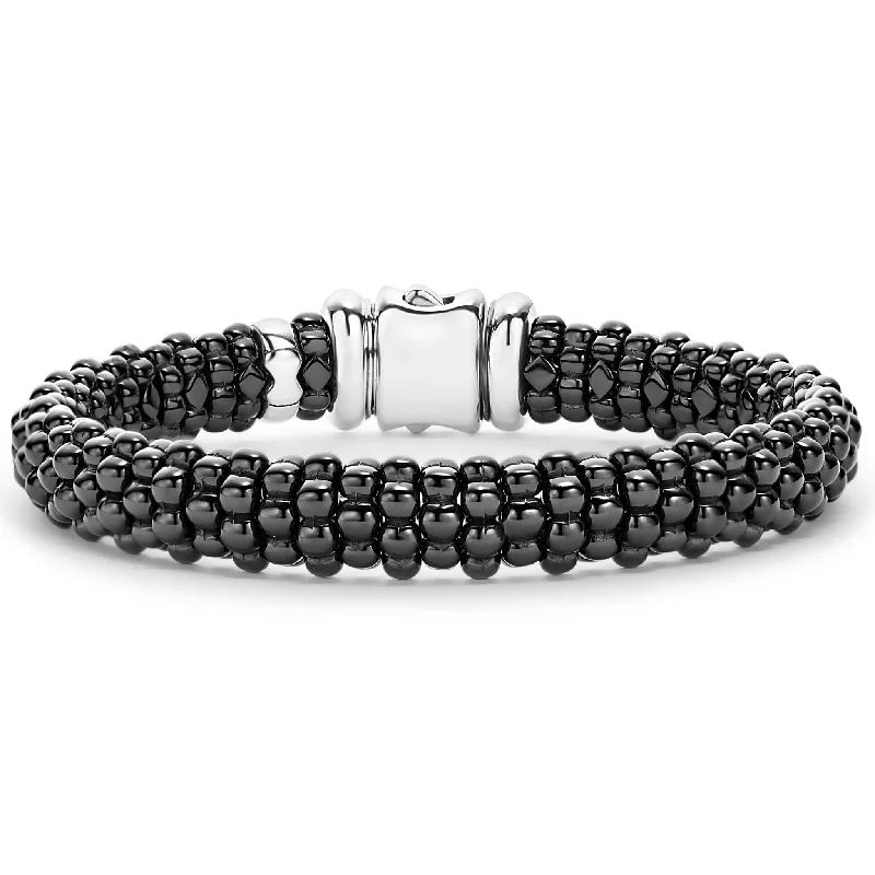 bamboo bangles for women -Black Caviar Black Ceramic Beaded Bracelet | 9mm