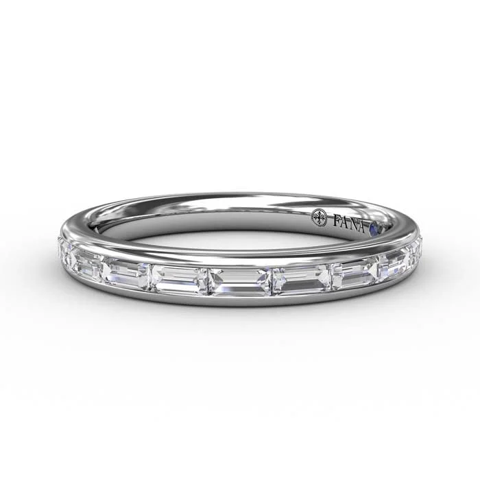 white gold engagement rings for women -Fana .72CT Diamond Wedding Band with Baguettes in 14K White Gold