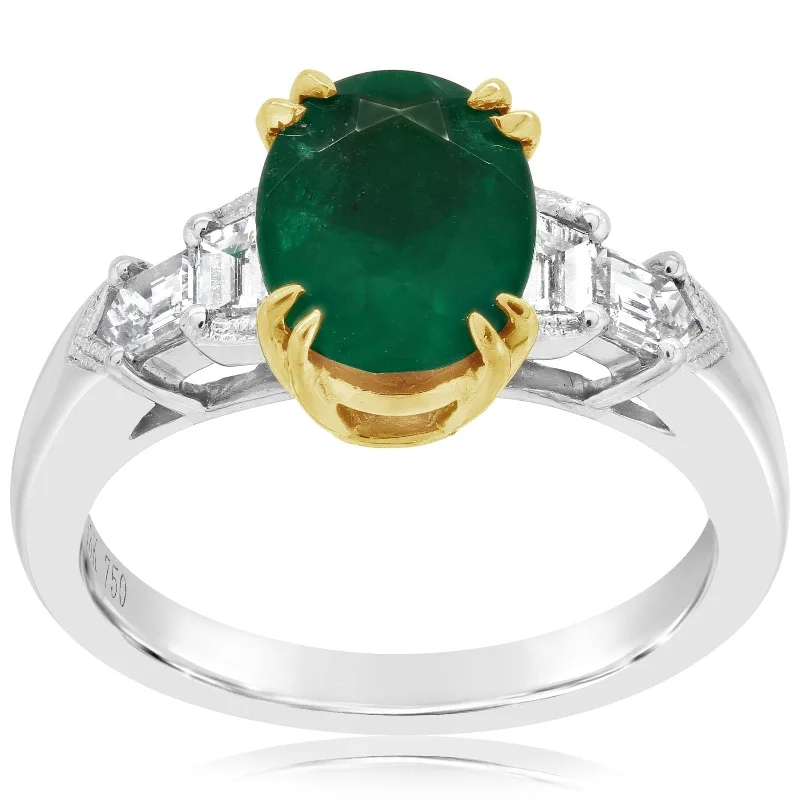 three stone engagement rings for women -Oval Emerald & Diamond Ring