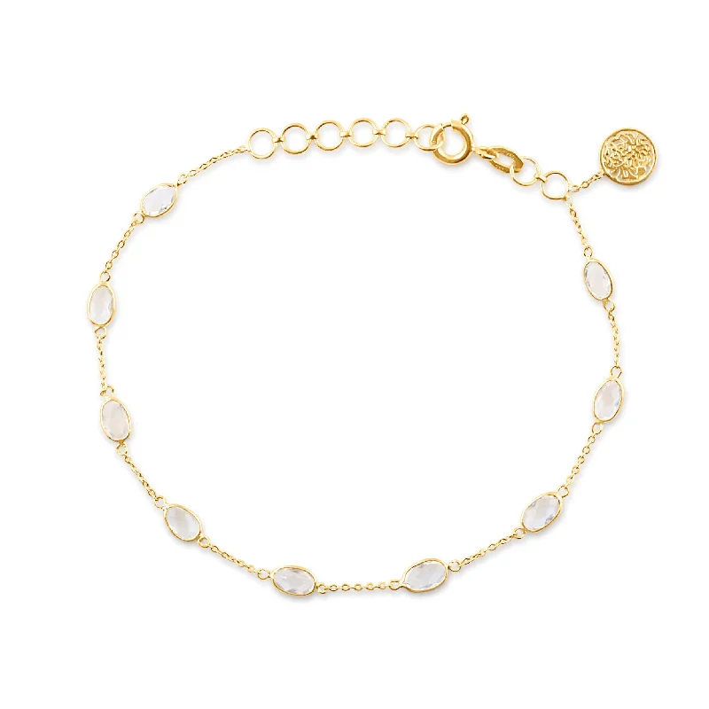 tennis bracelets for women -Rainbow Moonstone Oval Bracelet In 18K Yellow Gold