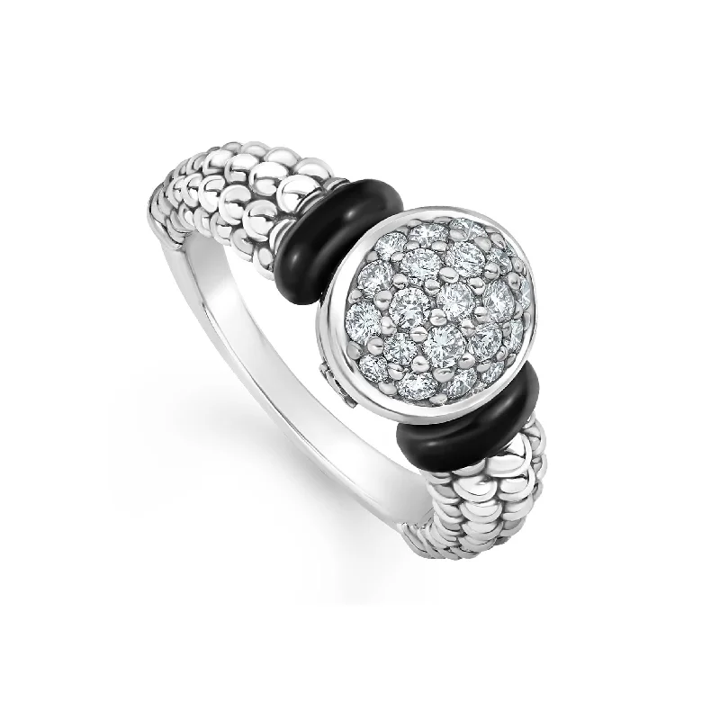 cluster engagement rings for women -Black Caviar Black Circle Ceramic Caviar Diamond Ring