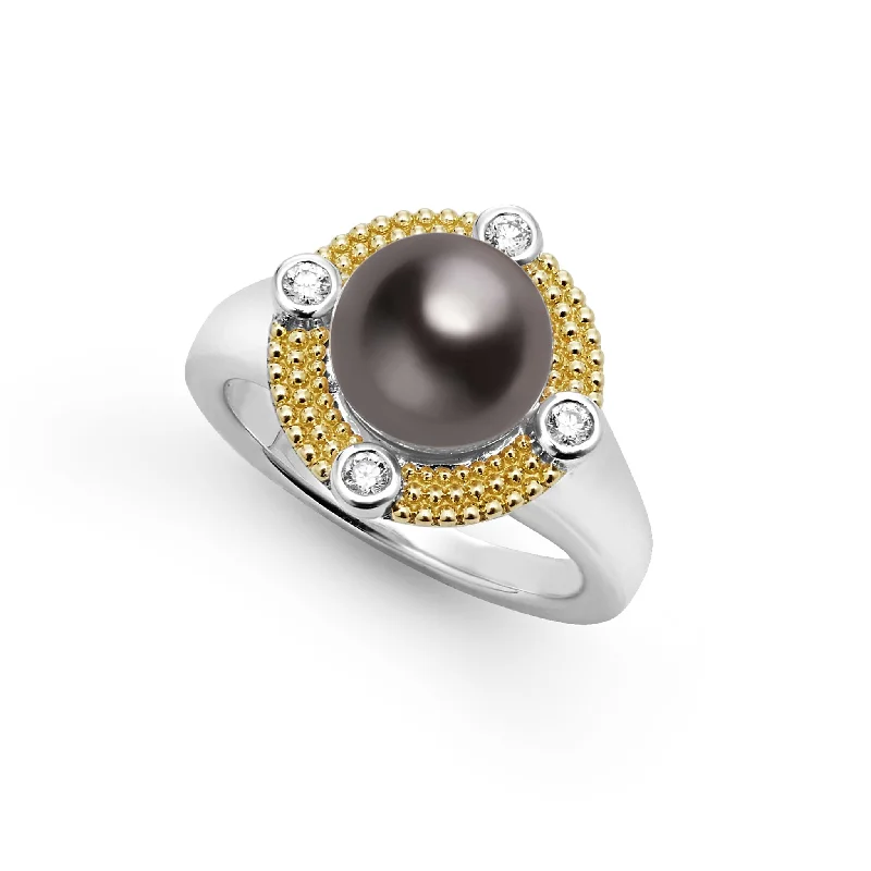 ruby engagement rings for women -Luna Tahitian Black Pearl Diamond Ring