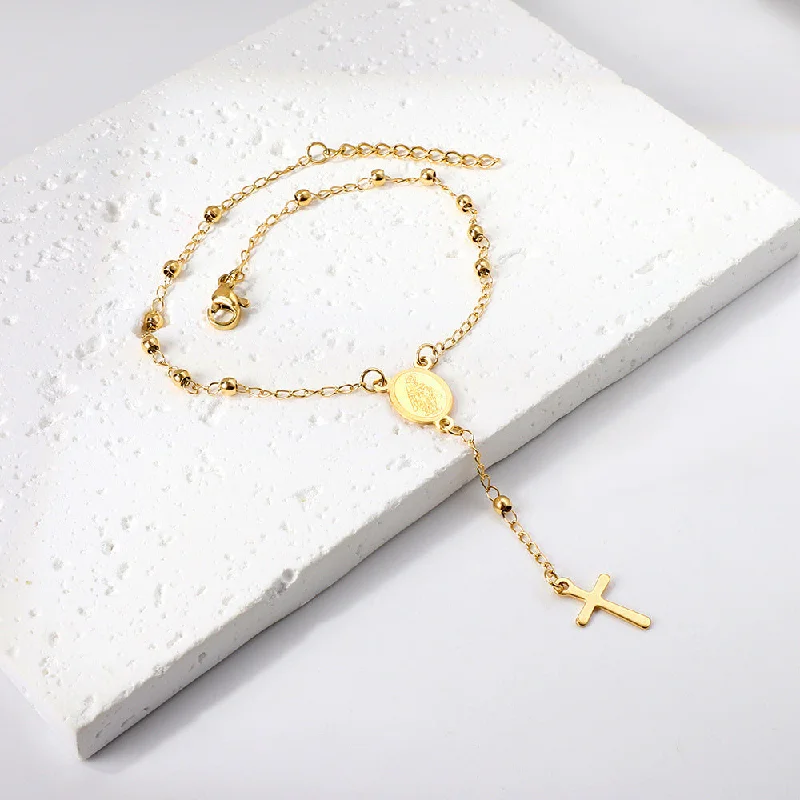 Gold Portrait Steel Ball Cross Bracelet