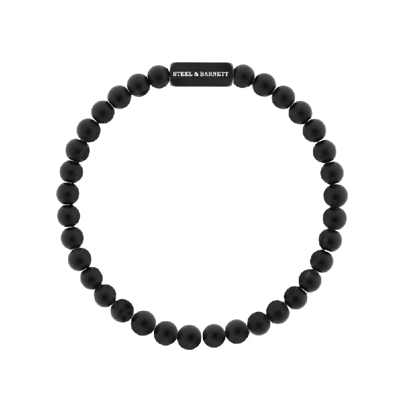 infinity bracelets for women -Stainless Steel & Matte Black Onyx Beaded Bracelet - "Natural Ned"