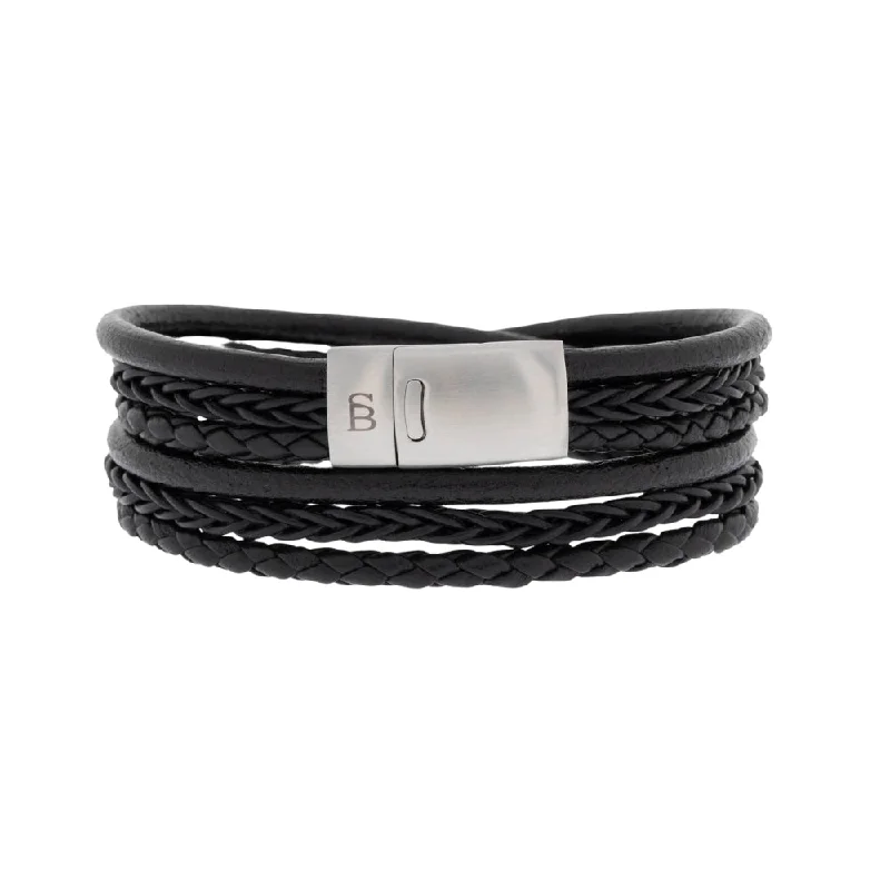 wedding bracelets for women -"Bonacci" Black Leather Wrap Bracelet by Steel & Barnett