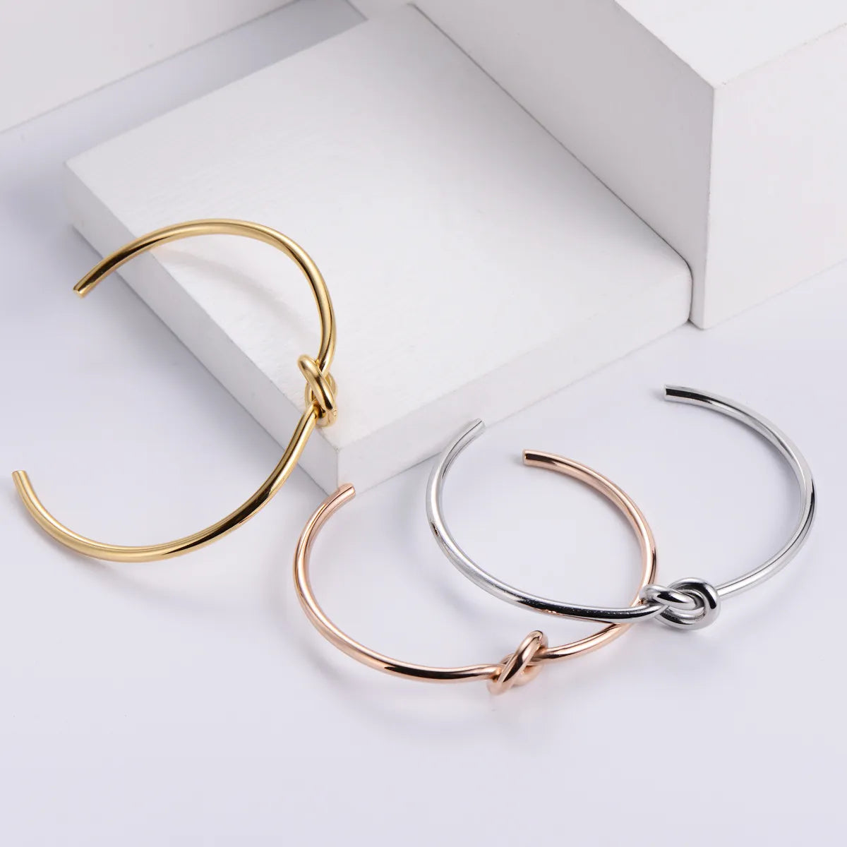 minimalist bracelets for women -Korea Simple Knotted Open Stainless Steel Thin Bracelet Wholesale Gooddiy