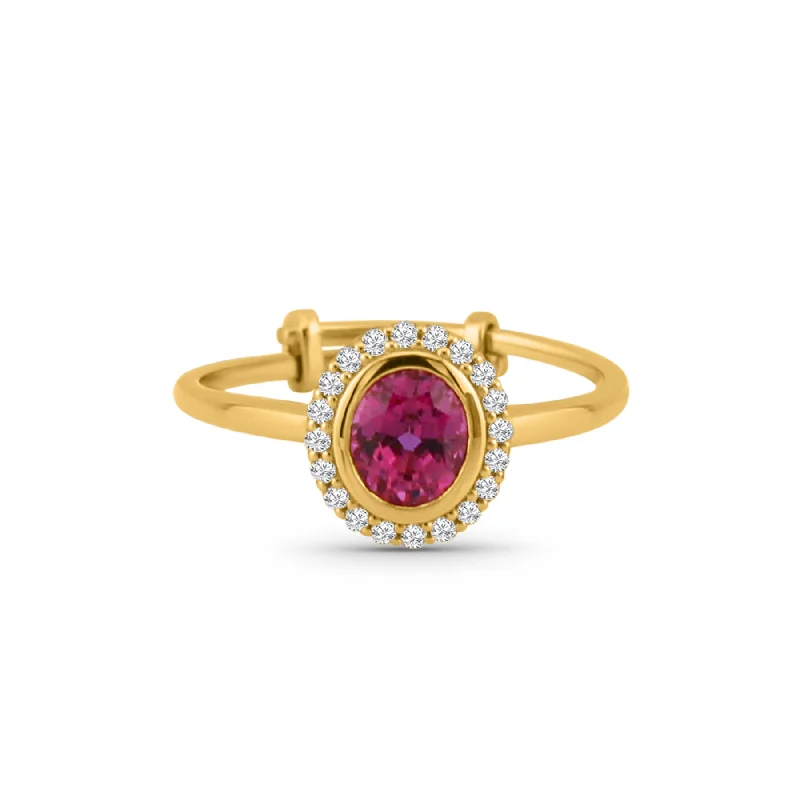 art nouveau engagement rings for women -Gemstone Oval & Diamond Ring In 18K Yellow Gold