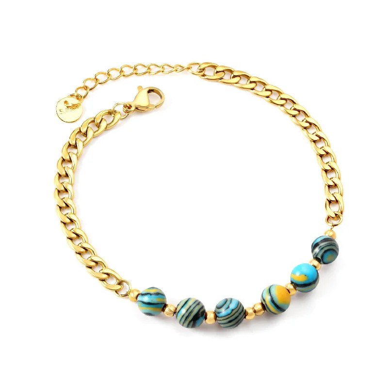 Blue Yellow Natural Stone Bracelet Gold Br26960mg