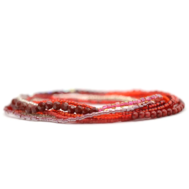 leather bracelets for women -Red Stretchy Wrap Bracelet / Necklace