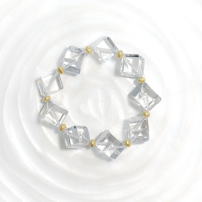 bangle bracelets for women -Cube crystal quartz and gold spacers bracelet