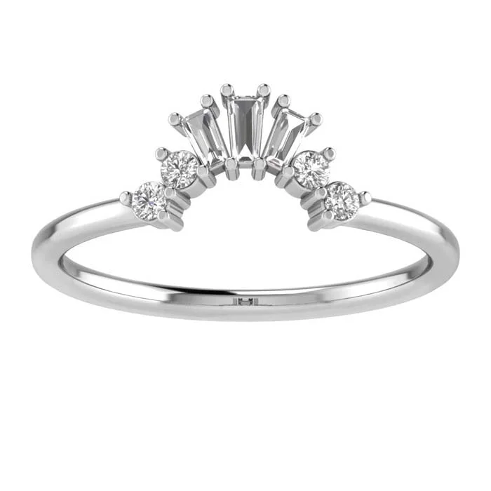 floral engagement rings for women -True Romance Baguette Crown Tiara Wedding Band in 14K White Gold