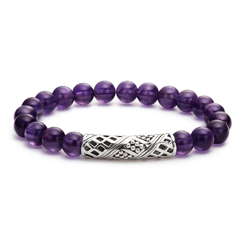 adjustable bracelets for women -Keep Memory Alive Amethyst Silver Station Bead Bracelet