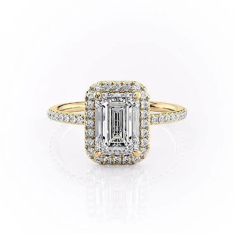 simple engagement rings for women -Emerald Cut Moissanite Engagement Ring With Halo