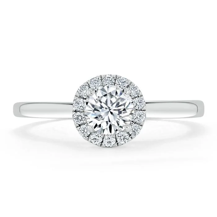 hidden accent engagement rings for women -Round Cut Moissanite Halo Engagement Ring