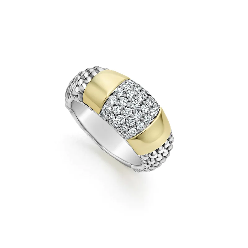 affordable engagement rings for women -High Bar Two-Tone Station Diamond Ring