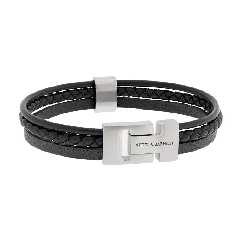 multi-strand bracelets for women -"Casual Cole" Black Three-Strand Leather Bracelet by Steel & Barnett