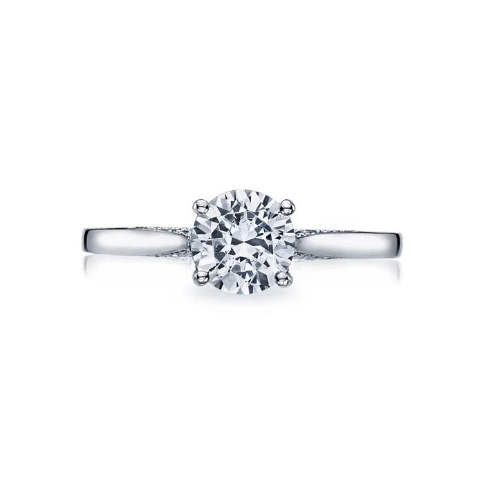 minimalist gold engagement rings for women -Tacori Dantela Engagement Ring Semi Mount in 18K White Gold with Diamonds