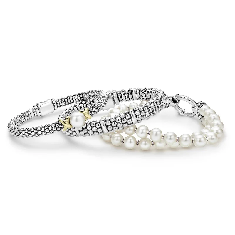 charm bracelets for women -Signature Caviar Two-Tone Pearl Bracelet Gift Set