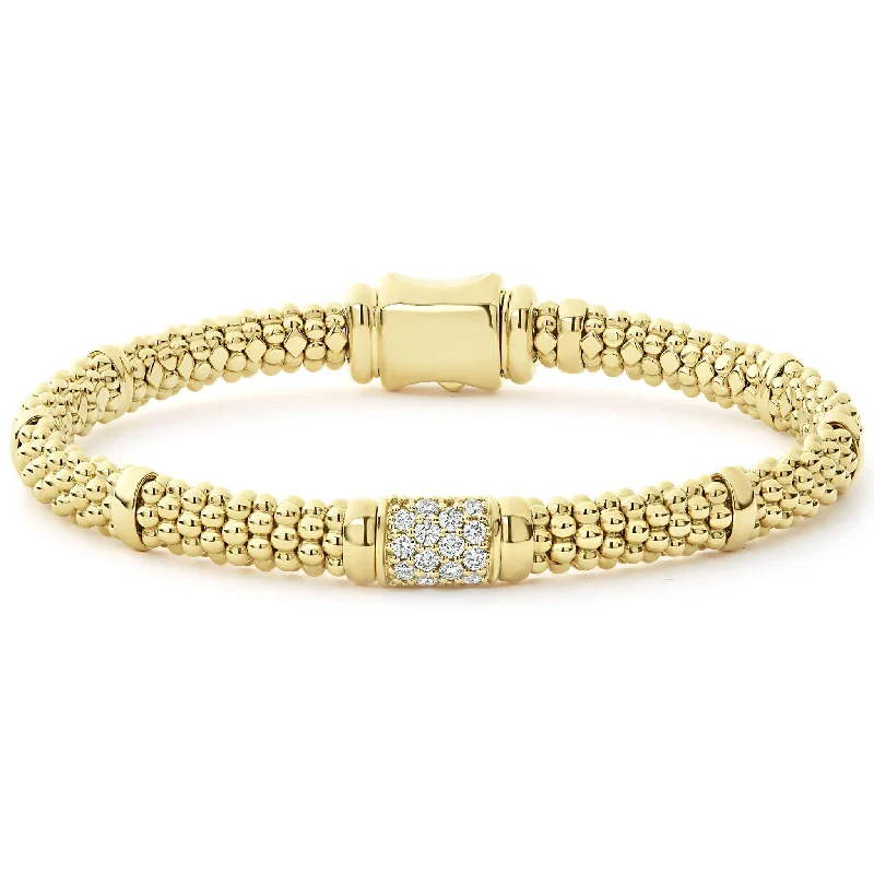 delicate bracelets for women -Caviar Gold 18K Gold Diamond Bracelet | 6mm