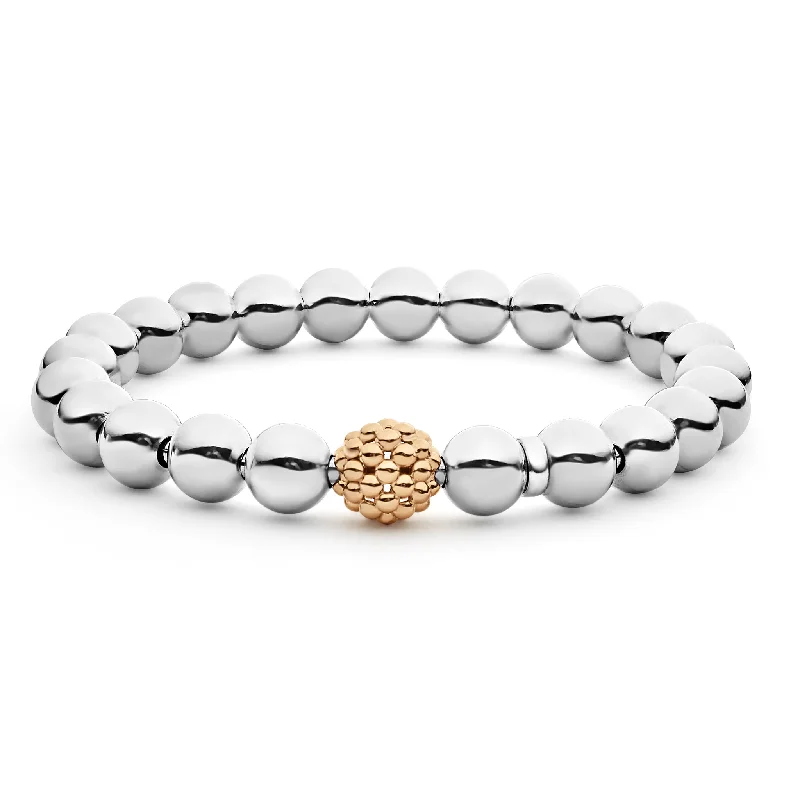 birthstone bracelets for women -Signature Caviar Stretch Rose Gold Bead Bracelet