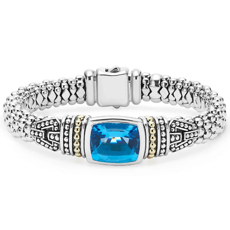 white gold bracelets for women -Caviar Color Swiss Blue Topaz Caviar Bracelet | 9mm