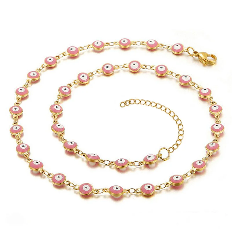 Necklace round Eye Beads Pink