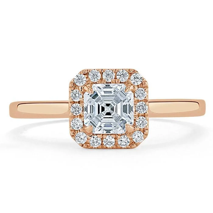 petite engagement rings for women -Asscher Cut Moissanite Halo Engagement Ring