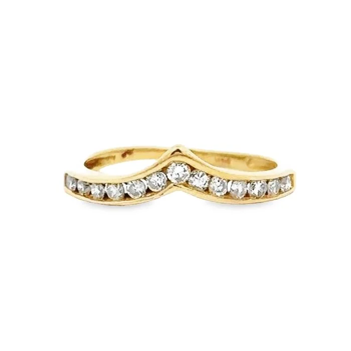 diamond engagement rings for women -Estate Diamond V-Curved Wedding Ring in 14K Yellow Gold