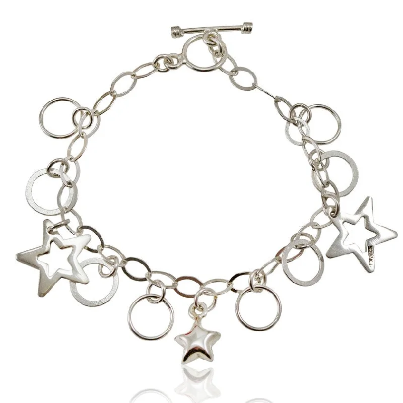 sleek modern bracelets for women -Silver Star Charm Bracelet from Taxco, Mexico