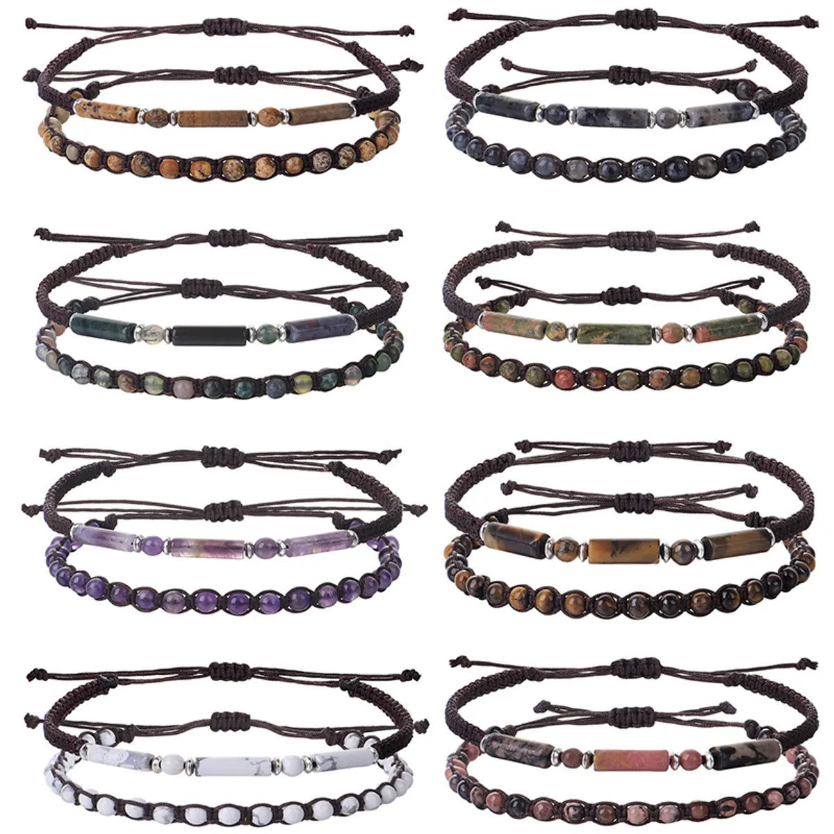 cultural bracelets for women -Retro Round Stone Rope Wholesale Bracelets