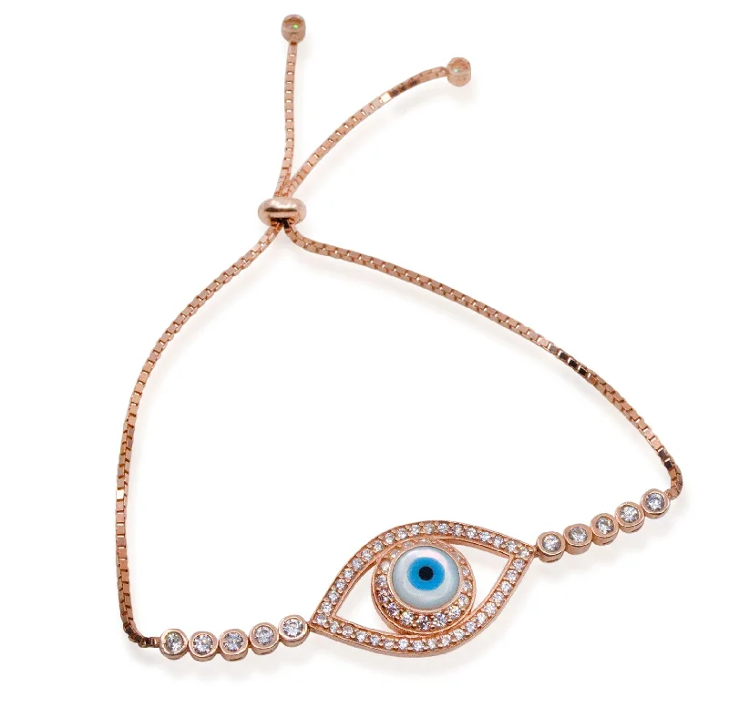 chain link bracelets for women -Rose Gold Crystal Evil Eye Bracelet