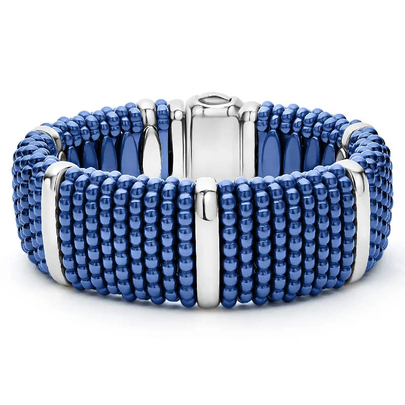 high-end bracelets for women -Blue Caviar Ultramarine Silver Station Statement Ceramic Caviar Bracelet | 23mm