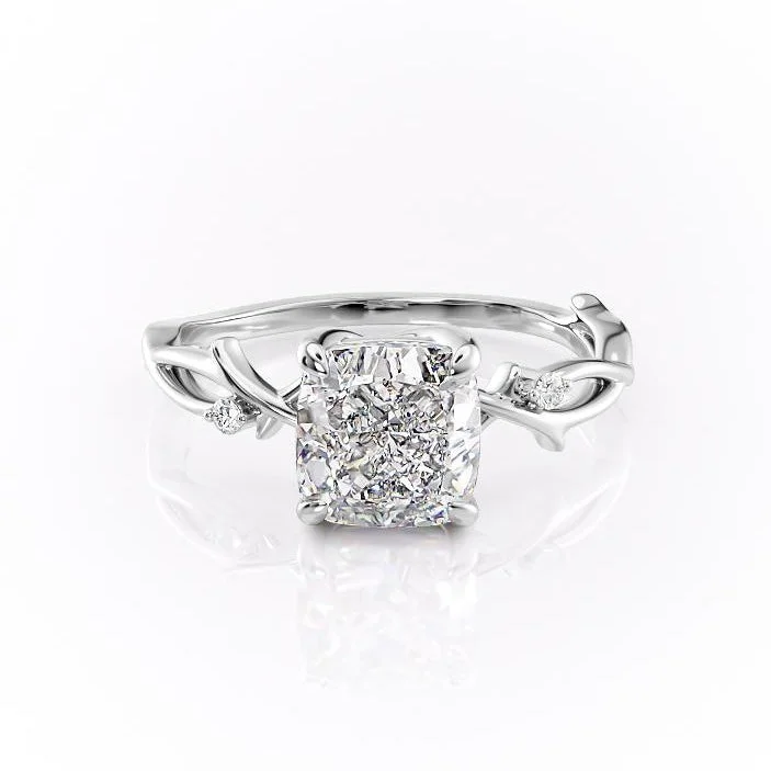 dainty engagement rings for women -Cushion Cut Moissanite Engagement Ring, Twig Design