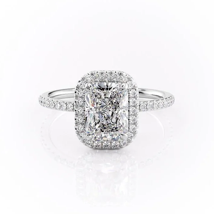 eternity engagement rings for women -Radiant Cut Moissanite Engagement Ring, Classic Halo