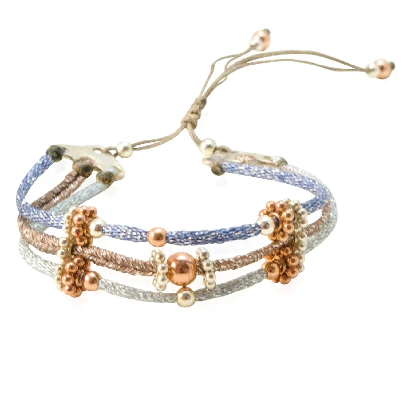 charm bracelets for women -Multi-Colored Cord with Silver Bead Bracelet by CLO&LOU