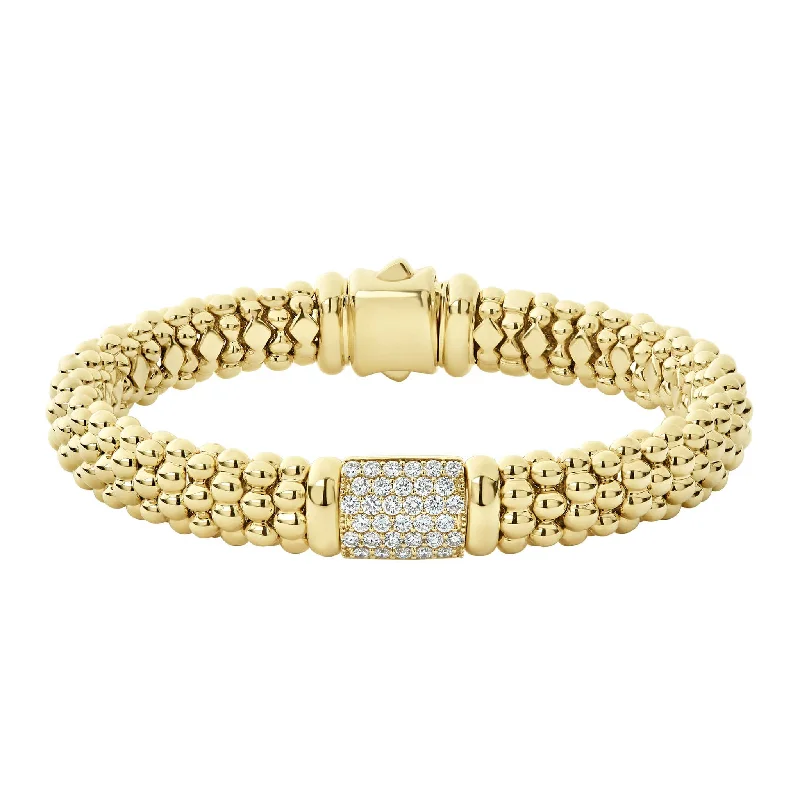 handcrafted gemstone bracelets for women -Caviar Gold 18K Gold Diamond Bracelet | 9mm