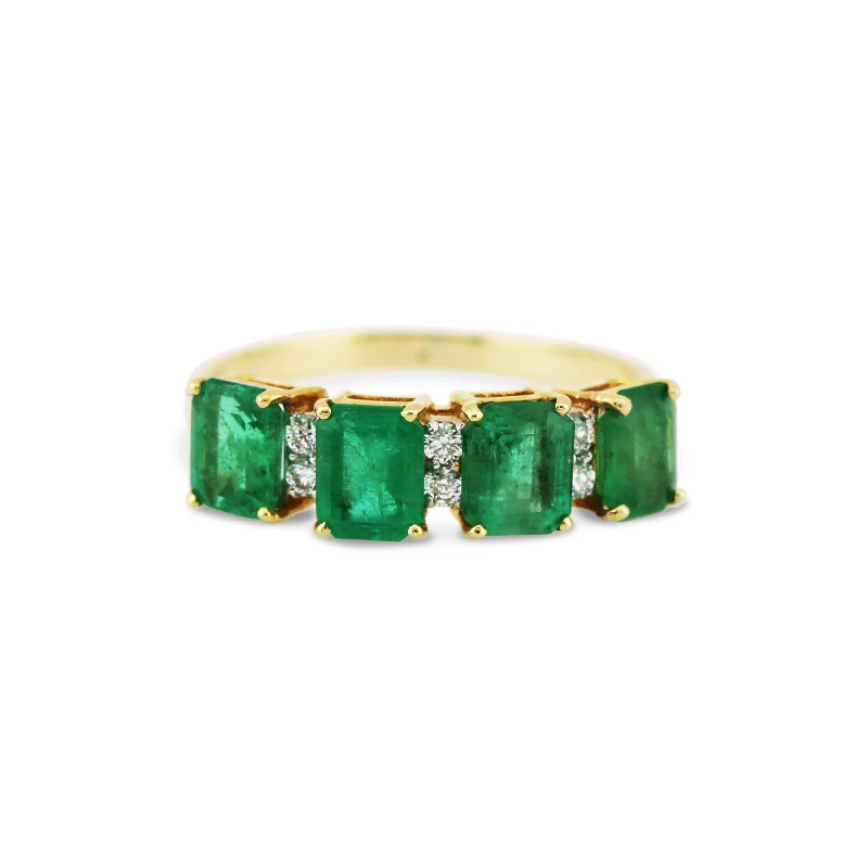 geometric engagement rings for women -Emerald Rectangle & Diamond Ring In 18K Yellow Gold