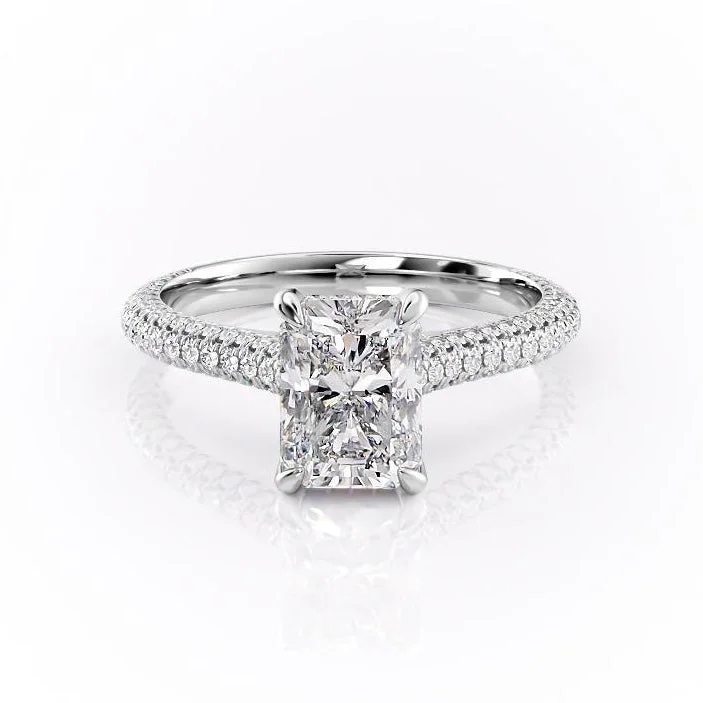 18k gold engagement rings for women -Radiant Cut Moissanite Engagement Ring, Pave Set Shoulders