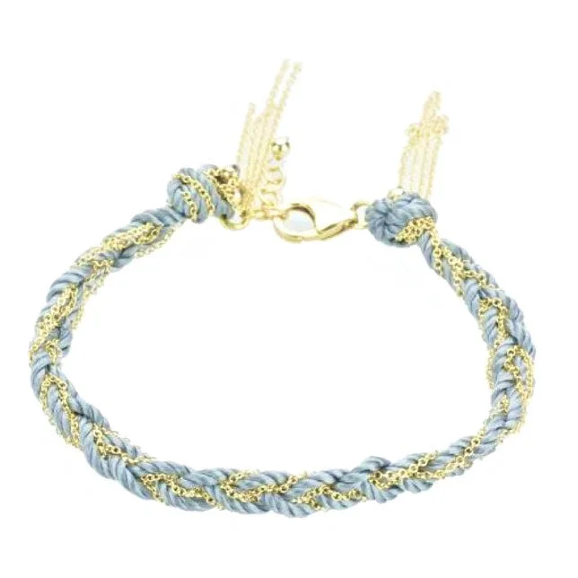 braided bracelets for women -Soho Silk and 14K Gold Fill Chain Bracelet - Grey