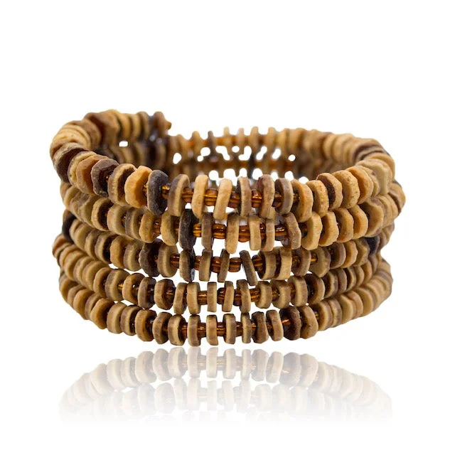 sapphire bracelets for women -Omba Ostrich Egg Wrap Bracelet from Namibia - Tan