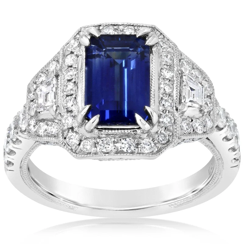 ethical engagement rings for women -Emerald Cut Sapphire & Diamond Ring