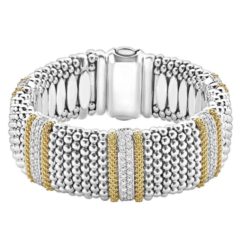 cuff bracelets for women -Caviar Lux Five Station Diamond Caviar Bracelet | 23mm